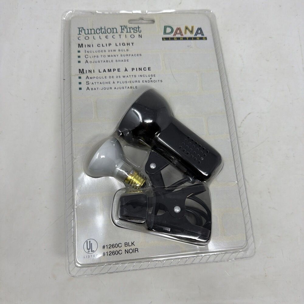 VTG Dana Lighting Function First Mini Clip Lamp 25W Bulb #1260 Black NEW 2002